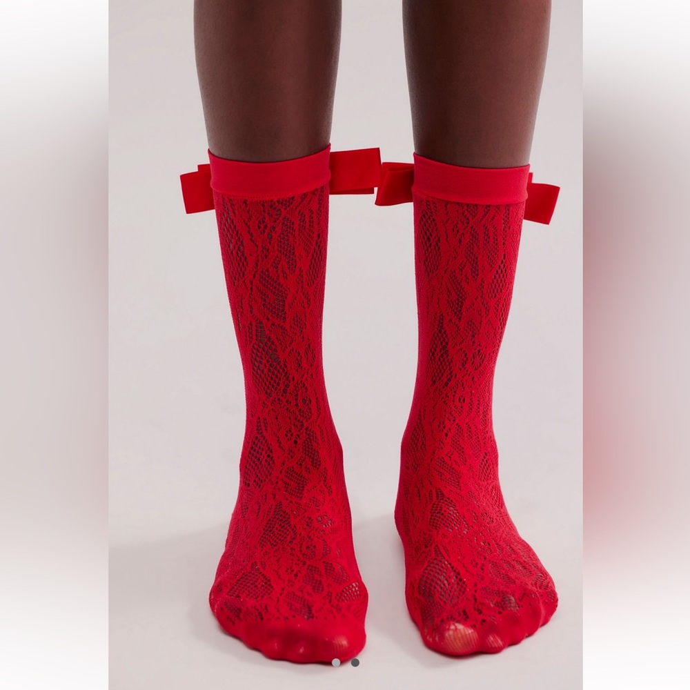 free people lace rear bow socks